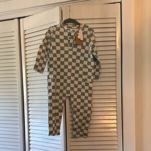Angel Dear Blue and Cream Checkerboard Baby One-Piece
